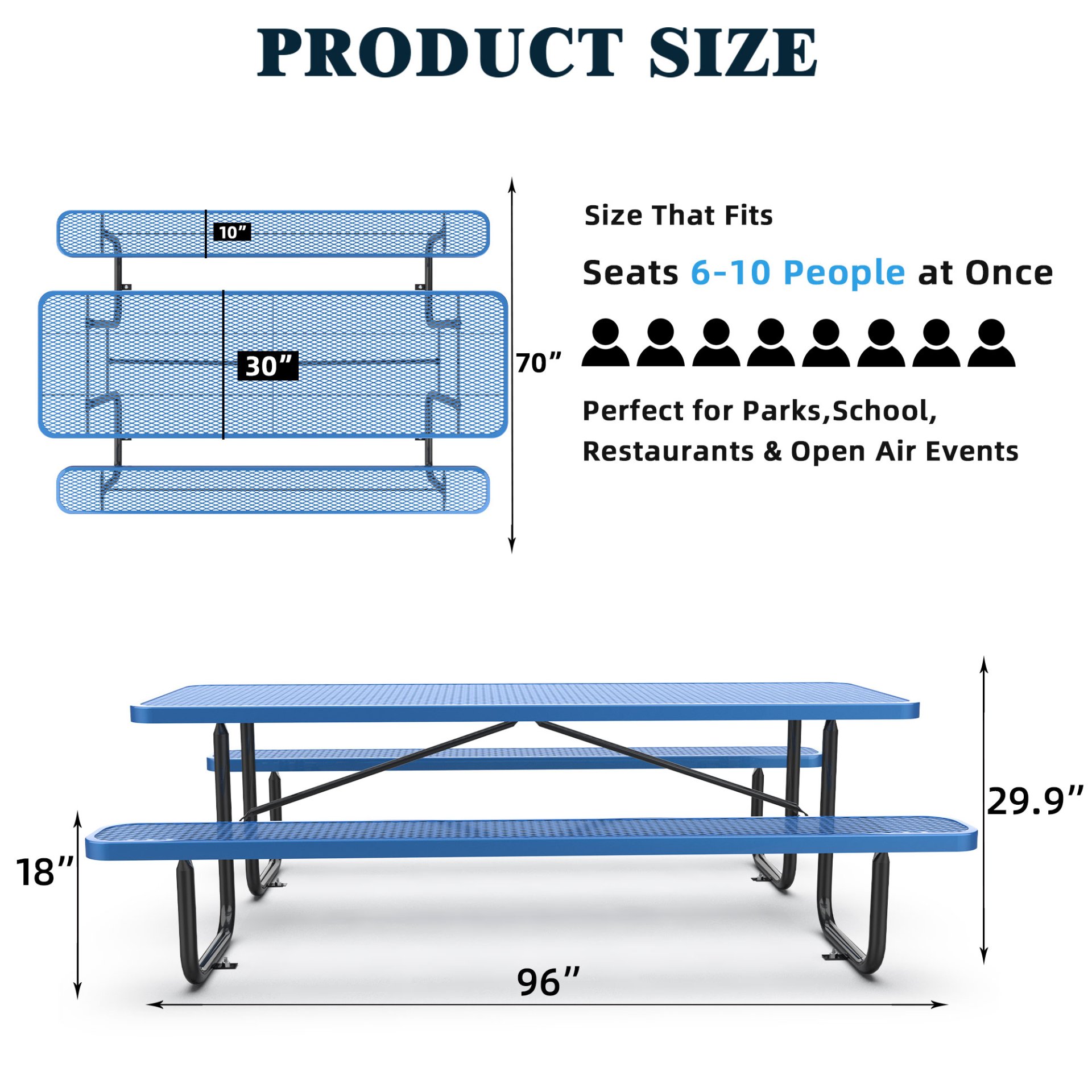 Expanded Metal Rectangular Picnic Table - Blue - Image 7