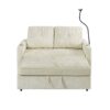 Modern Loveseat Pull Out Sofa Bed With Adjustable Backrest, Two Cup Holders, A Phone Holder, Three Charging Ports And Side Storage Pockets For Living Room - Beige - Image 15