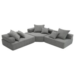 Oversized Modular L Shaped Sectional Sofa, Luxury Boucle Floor Couch Set, Convertible Sleeper Couch, Spacious Foam-Filled Sofa Bed, 3 Piece Free Combination - Gray