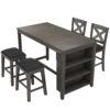 5 Pieces Counter Height Rustic Farmhouse Dining Room Wooden Bar Table Set With 2 Stools And 2 Chairs - Gray - Image 12