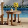 Outdoor Acacia Wood Side Table, Solid Side Table For Patio, Pool, Porch - Brown Wash - Image 2