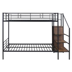 Full Over Full Bunk Bed With Lateral Storage Ladder And Wardrobe - Black