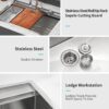 33" Drop In Kitchen Sink With Workstation, 16 Gauge Stainless Steel - Brushed Nickel - Image 7