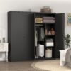 Metal Wardrobe Cabinet With Hanging Rod And Lock Adjustable Shelves Clothing Locker Storage - Black - Image 4