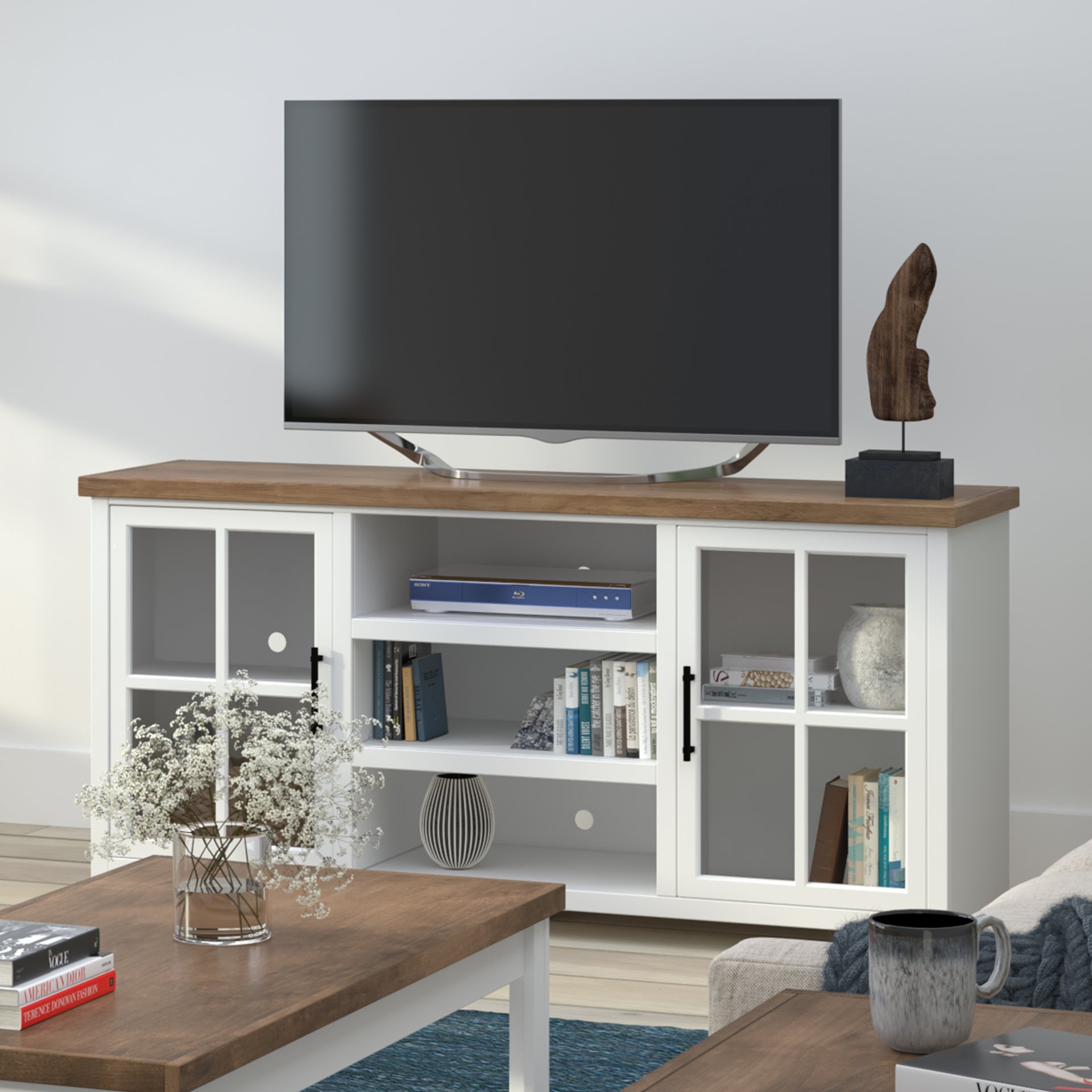Hampton - TV Stand Console For TVs Up To 80" - Jasmine Whitewash / Barnwood - Image 4