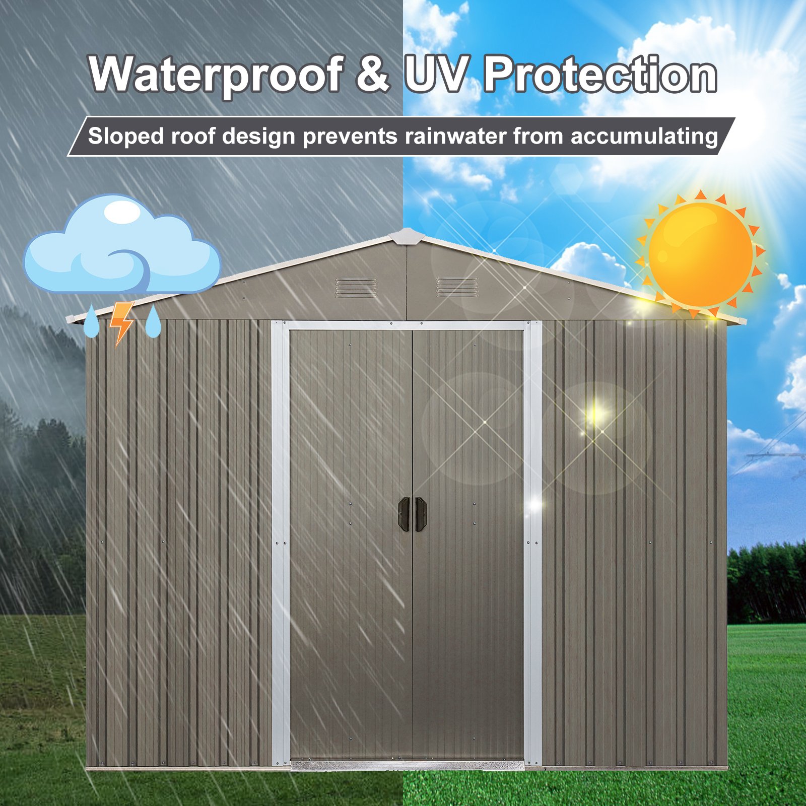 8Ft x 6Ft Outdoor Metal Storage Shed With Floor Base (SKU: W540S00012) - Gray - Image 11