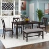 6 Piece Kitchen Dining Table Set Wooden Rectangular Dining Table, 4 Chairs And Bench Family Furniture - Espresso - Image 5