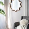 Wooden Accent Mirror With Unique Frame, Wall Mirror For Living Room Bedroom Entryway - Brown - Image 2