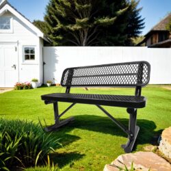 Outdoor Steel Bench With Backrest - Black