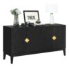 4 Door Sideboard Storage Cabinet For Living Room And Dining Room, 2 Large Cabinets With Gold Handles And Adjustable Shelf - Black - Image 9