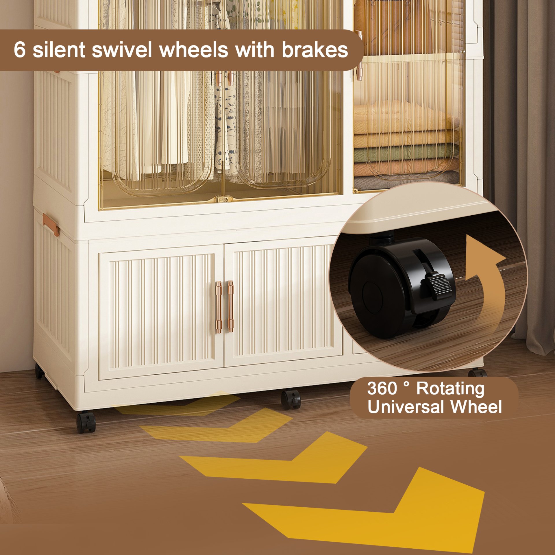 Portable Wardrobe Closet Storage Organizer For Clothes, 9 Magnetic Doors With 9 Cubes & 2 Hanging Rods, 6 Hangers - Cream White - Image 10