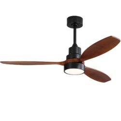 Wooden Ceiling Fan With 3 Solid Wood Blades Remote Control Reversible Dc Motor With LED Light - Matte Black