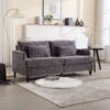 Mid Century Modern Chenille Fabric Loveseat Sofa, 2 Seat Upholstered Couch, Brown Wood Feet - Gray - Image 2