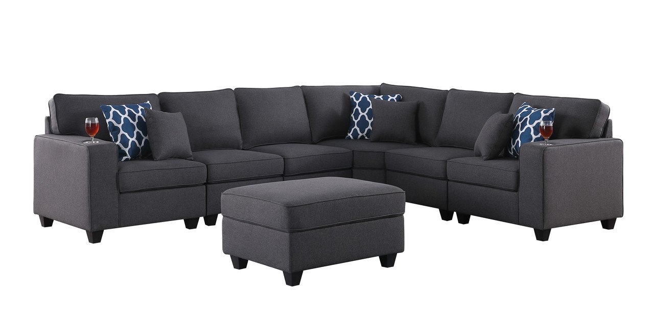 Cooper - 7 Piece Reversible L-Shape Sectional Sofa & Comfort Ottoman And Cupholder - Dark Gray - Image 4