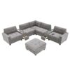 Sectional With Acrylic Table Top U Shaped Couch Set With 2 Consoles USB Charger, Storage Drawers And Pockets Movable Ottoman Tufted Sofa - Gray - Image 5