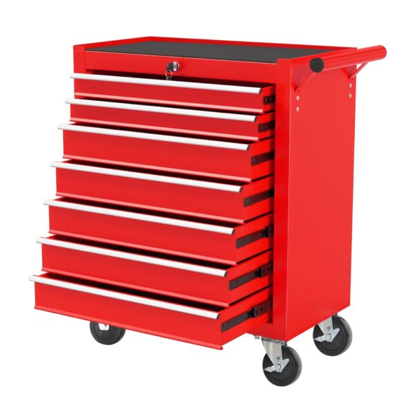 Rolling Tool Chest With 7 Drawer Tool Box With Wheels Multifunctional Tool Cart Mechanic Tool Storage Cabinet For Garage, Warehouse, Workshop, Repair Shop - Red