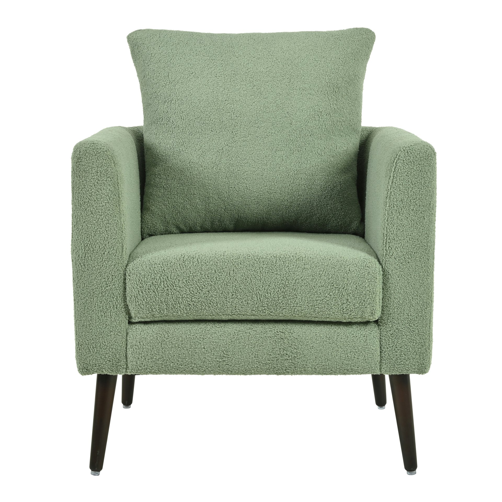Modern Accent Chair, Upholstered Armchair For Living Room, Mid Century Fabric Lounge Chair With Pillow, Comfortable Reading Chair With Wood Legs For Living Room, Reception Room - Light Green - Image 14