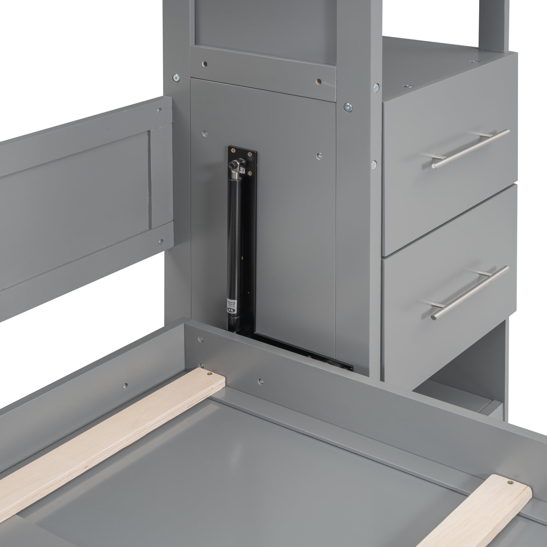 Full Size Murphy Wall Bed & Shelves, Drawers And LED Lights - Gray - Image 19