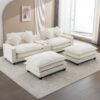 Chenille Upholstered Sectional Sofa With Removable Ottoman, USB Ports, Cup Holders, And Storage - Beige - Image 20