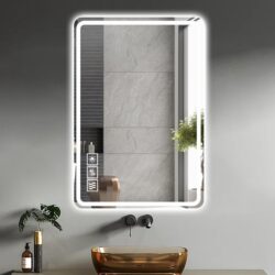 LED Bathroom Mirror Vanity Mirrors With Front Lights Wall Mounted Anti-Fog Frameless Make Up Mirror With Light Copper-Free Mirror Horizontal Or Vertical - Clear