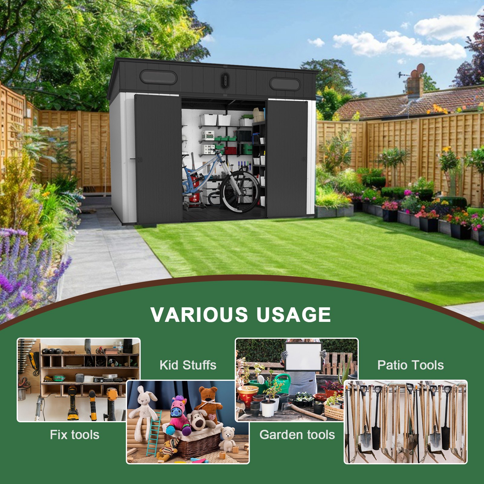 10 Ft. W X 7 Ft. D Plastic Storage Shed With Floor - Black / Gray - Image 5