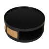 Wooden Mid-Century Modern Coffee Table, Round Cane Coffee Table With Side For Living Room - Dark Brown - Image 10