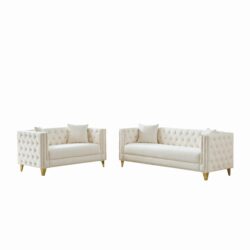 3 And 2 Seater Deep Seat Sofa With Button Nailhead, Square Arm Couches, Furniture For Living Room - Beige