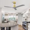 Indoor Ceiling Fan Without Light 3 Solid Wood Blades Remote Control Reversible Dc Motor - Gold - Image 5
