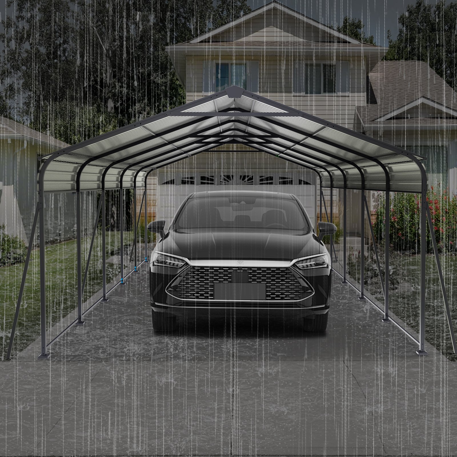 Metal Carport 13 X 26.5 Ft Heavy Duty With Galvanized Steel Roof Metal Garage Canopy With Galvanized Steel Roof & Frame Car Tent Outdoor Storage Shed For Car Boats And Truck - Gray - Image 6