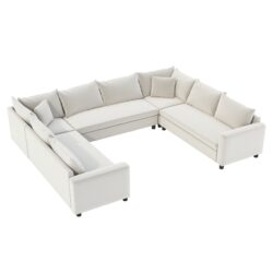 Modular Sectional Reversible U Shaped Couch Set, Free Combination Minimalist Style, Oversized 8 Seat Convertible Sofa - Cream
