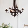 6 Light Metal Chandelier, Hanging Light Fixture With Adjustable Chain For Kitchen, Bulb Not Included - Black - Image 8