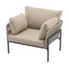 Modern Iron Lounge Chair With Rope Weave And Plush Cushions For Indoor / Outdoor Relaxation - Beige / Gray - Image 6