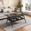 Rectangle Coffee Table With Tempered Glass Top And Black MDF Shelf, Modern Table For Living Room - Gray - Image 6
