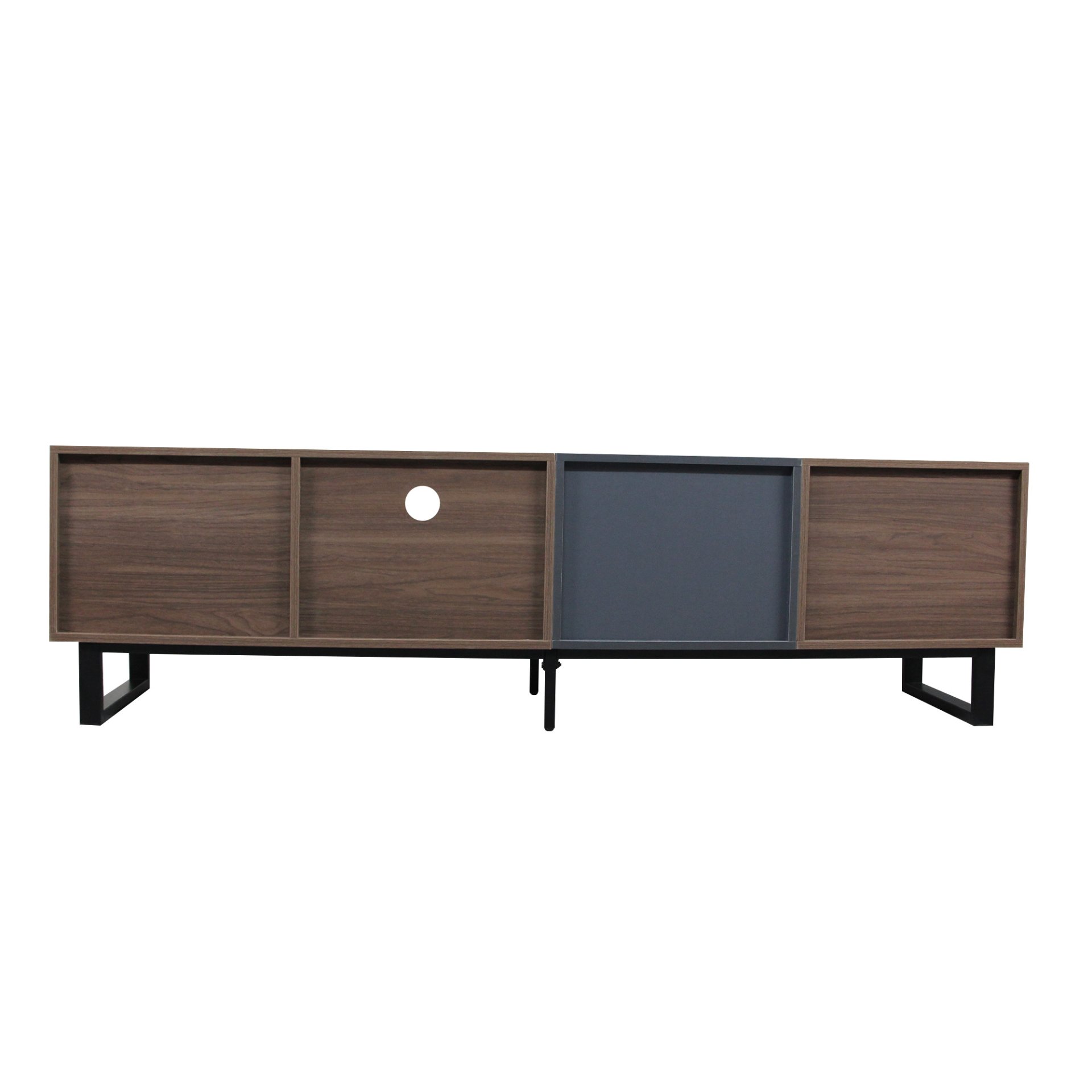 Modern TV With 3 Cabinets & Open Shelves, Color-Matching Media Console Table For Tvs Up To 80'', Entertainment Center With Drop Down Door For Living Room - Dark Brown - Image 14