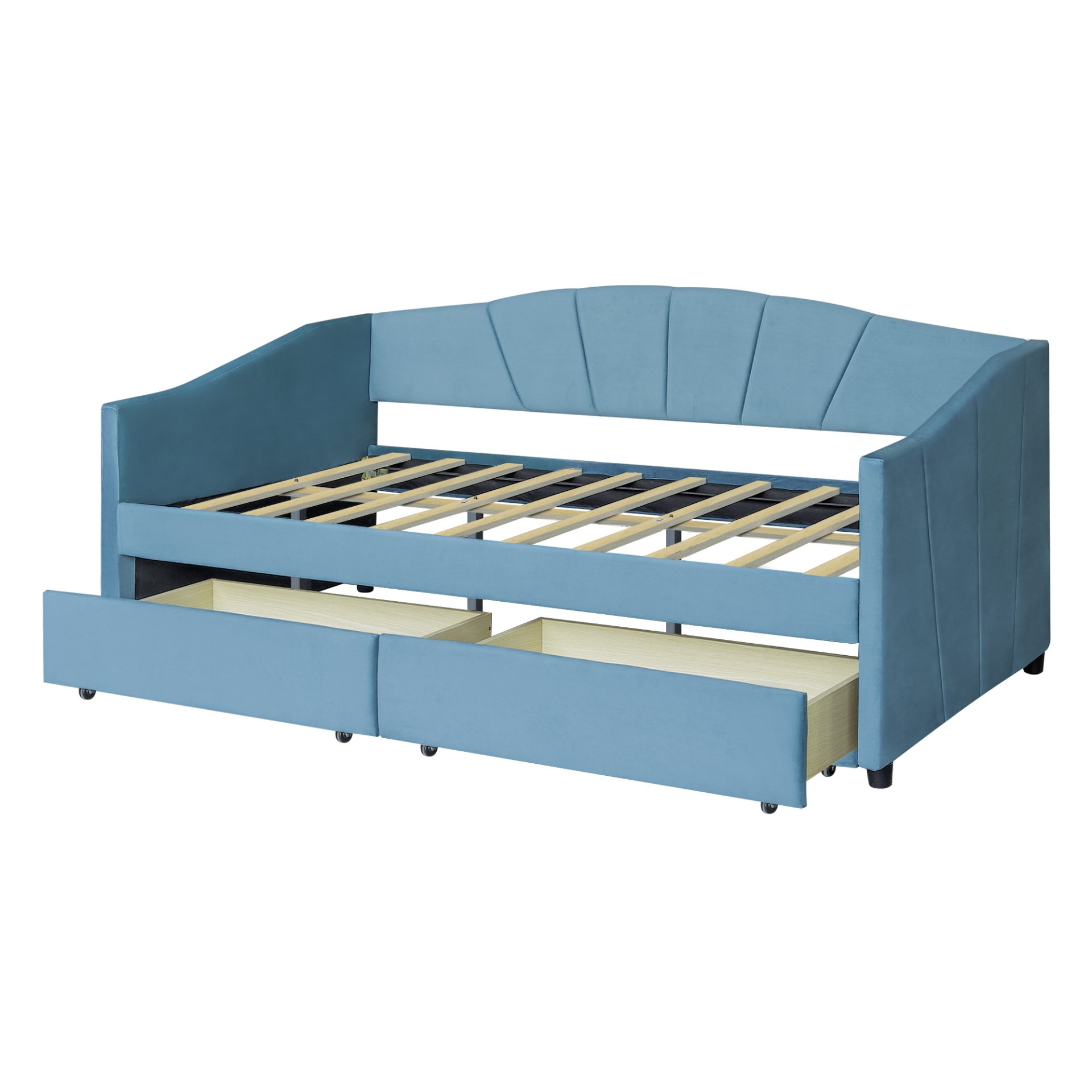 Twin Size Upholstered Daybed With Two Drawers And Slat - Blue - Image 6