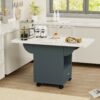 Versatile Wood Folding Dining Table With Wheels, Storage Rack & Drawer, Space Saving Design - White - Image 2