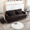 Mid Century Modern Chenille Fabric Loveseat Sofa With Brown Wood Feet, 2 Seat Upholstered Couch For Living Room Or Bedroom - Black - Image 7