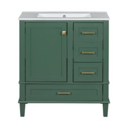Bathroom Vanity, Modern Bathroom Cabinet With Sink Combo Set, Bathroom Storage Cabinet With A Soft Closing Door And 3 Drawers, Solid Wood Frame - Green