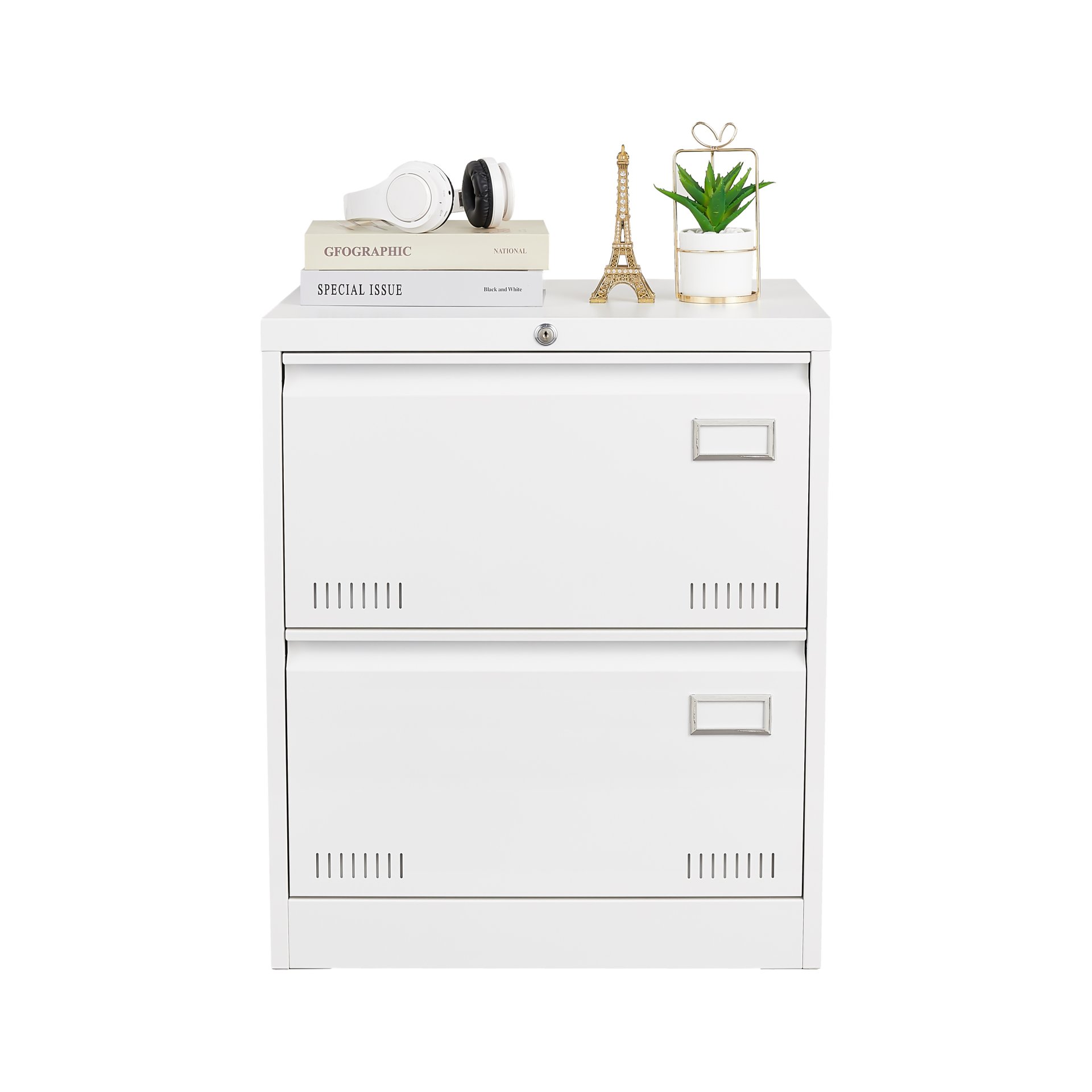 Filing Cabinet Lateral File Cabinet With Lock, 2 Drawer, For Legal / Letter / A4 / F4 Home Office - White - Image 6