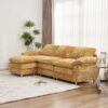 Modern Deep 3 Seat Sofa Couch With Ottoman, Polyester Sofa Sleeper Comfy Upholstered Furniture For Living Room - Yellow - Image 5