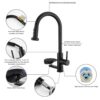 3 In 1 Kitchen Faucet With Press Type Glass Rinser, High Arc Pull Down Sprayer, 3 Function Spray Mode - Matte Black - Image 6