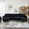 Elegant Velvet L - Shape Convertible Sectional Sofa With Movable Ottoman - Black - Image 4