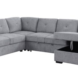 Nyhan - Upholstered Corner Sectional With Pull Out Loveseat And Storaged Chaise - Light Gray