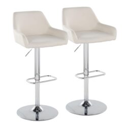 Daniella - Contemporary Adjustable Barstool With Swivel With Rounded Rectangle Footrest (Set of 2) - Chrome / Cream