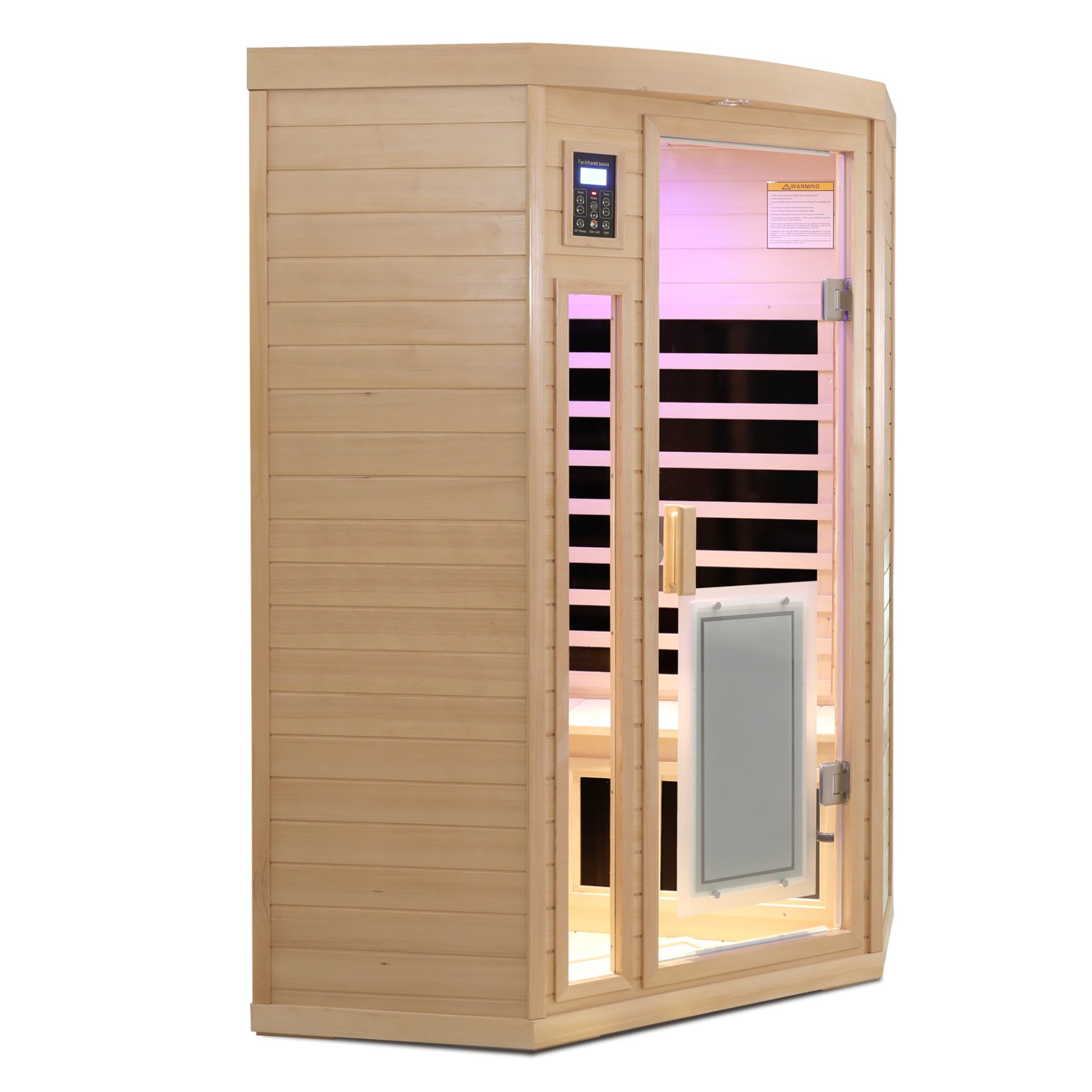 Low Emf Front Door With Heating Panel 2 Persons Hemlock Far Infrared Corner Indoor Sauna Room - Natural - Image 8