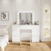 Large Vanity Tables With Mirror And Light - Matte White - Image 2
