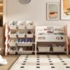 Kids Toy Storage Organizer With 2 Tier Bookshelf And 12 Toy Bins - Pink - Image 4