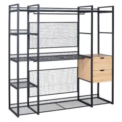 Open Style Wardrobe With Hanging Rails, Shelves And Drawers - Black