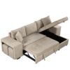 Modern L-Shape 3 Seat Reversible Sectional Couch, Pull Out Sleeper Sofa With Storage Chaise And 2 Stools For Living Room Furniture Set - Cream - Image 13