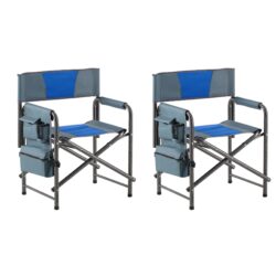 Padded Folding Outdoor Chairs With Storage Pockets (Set of 2), Lightweight Oversized Directors Chair For Indoor, Outdoor Camping, Picnics And Fishing - Blue / Gray